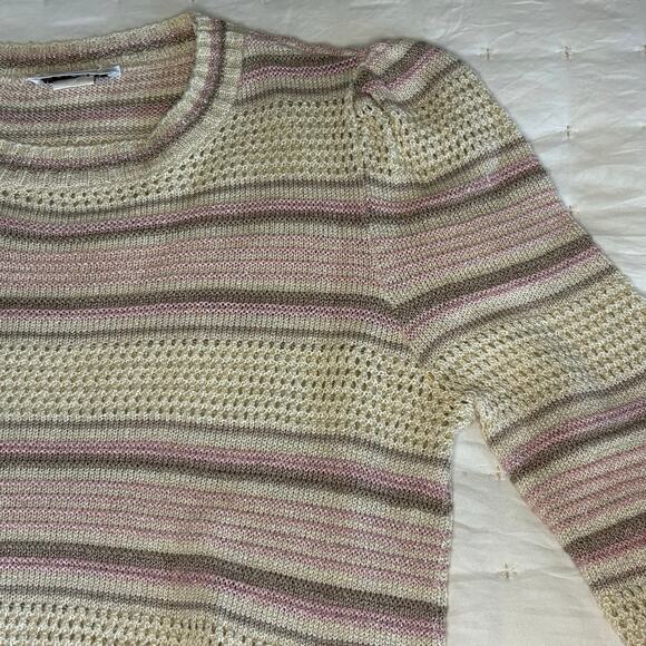 VTG 80s Pointelle Puff Shoulder Sweater Women's M | Cream | Retro Twee Y2K - Picture 3 of 12